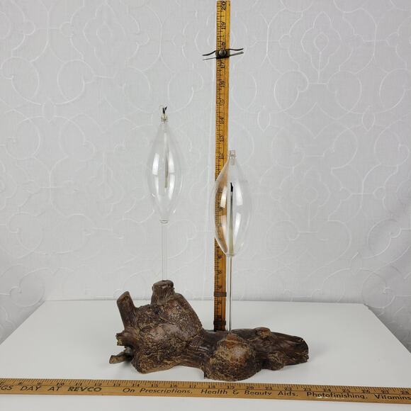 Vintage Burl Root Oil Candle Lamp Glass Lantern Wood Base Retro MCM Decor - Picture 7 of 16